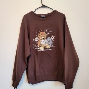 Brown long sleeve sweater with brown winter bear design